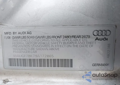 2009 Audi A4 2.0T Avant из США, поврежденный, VIN WAUGF78K79A172865